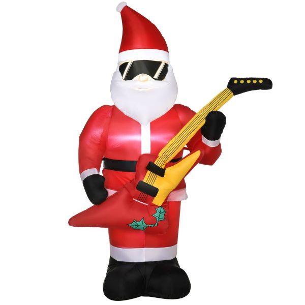 215 cm Aufblasbarer Weihnachtsmann mit E-Gitarre mit LED Wasserdicht