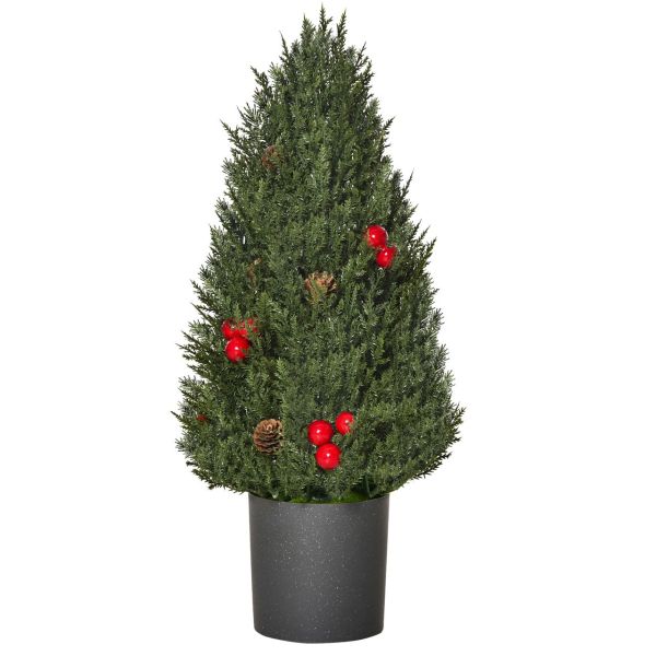 Weihnachtsbaum 50 cm Christbaum Zypressen-Weihnachtsbaum mit 7 roten Beeren und 6 Tannenzapfen Kunst