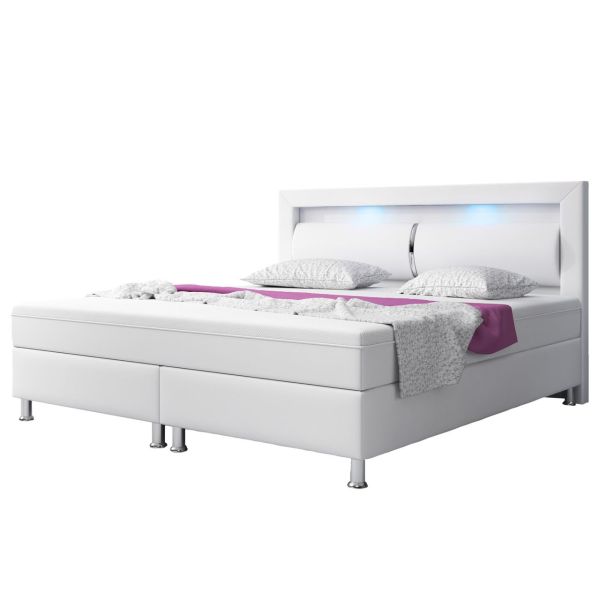 Boxspringbett MILANO 180x200 Kunstleder Weiss TYP 6 mit integriertem Topper