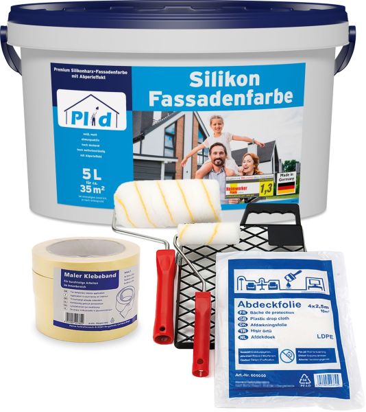 Premium Silikon Fassadenfarbe Aussenfarbe Fassadenweiß Anstreichset Weiß