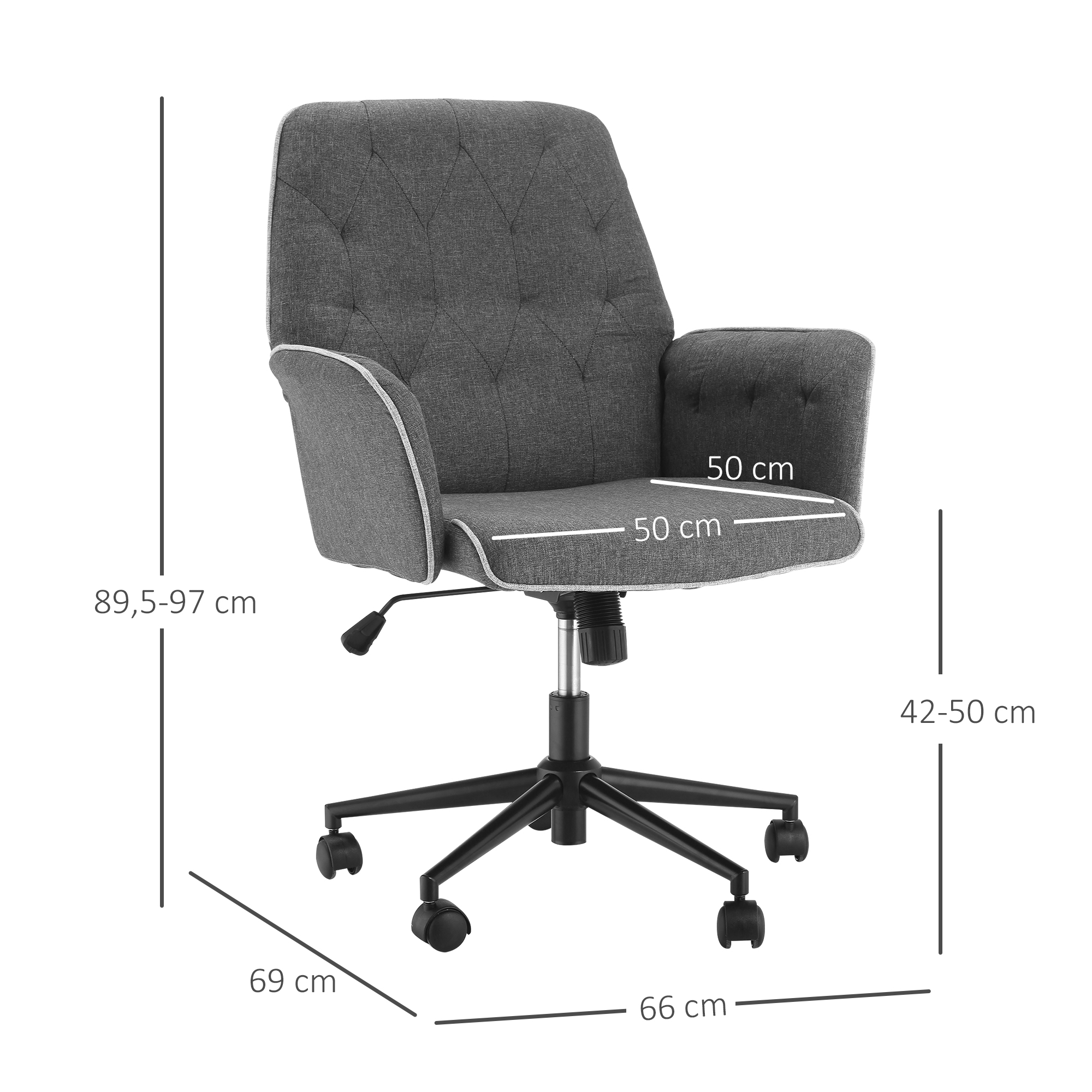 HOMCOM Bürostuhl x Norma24 Schreibtischstuhl 66 höhenverstellbarer 360°-Drehräder Wippfunktion mit Dunkelgrau ergonomisch Schaumstoff x 89,5-97 cm Home-Office-Stuhl | Drehstuhl 69