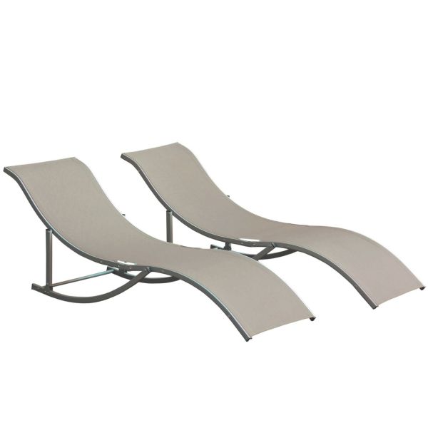 2er Set Sonnenliege Gartenliegen Stoffliege Relaxliege ergonomisch Aluminium Texteline Hellgrau 165