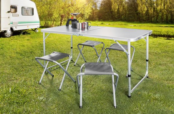 Klappmöbel-Set 5tlg. faltbare Campingtisch mit 4 Hockern