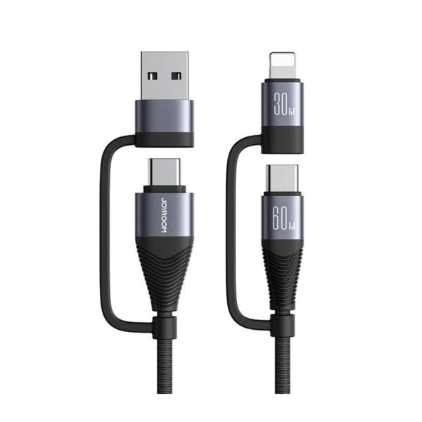 4in1 Kabel SA37-2T2 2x USB Typ-C 1x iPhone 1x USB-A , 60W, 1,2m schwarz