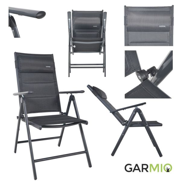 GARMIO® Gartenstuhl Balkonstuhl FLORENZ anthrazit, 7-fach verstellbar, klappbar, inkl. Nackenkissen