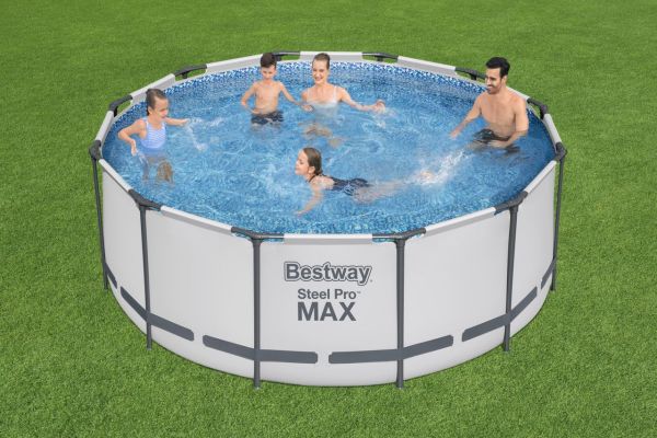 Bestway® Steel Pro Komplett-Set Pool Filterpumpe 366 | 122 x Ø MAX™ mit Frame cm, Norma24 lichtgrau, rund