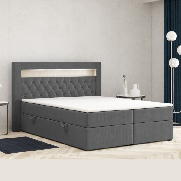 Boxspringbett DENVER mit LED und Bettkasten 180 x 200 cm Webstoff Anthrazit Bett Bettkasten