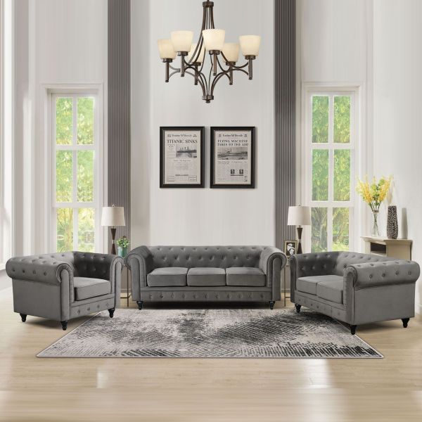 Happy Home Sofa-Set 3tlg. gepolsteter 3-2-1 Sitzer HSP106-DGR dunkelgrau