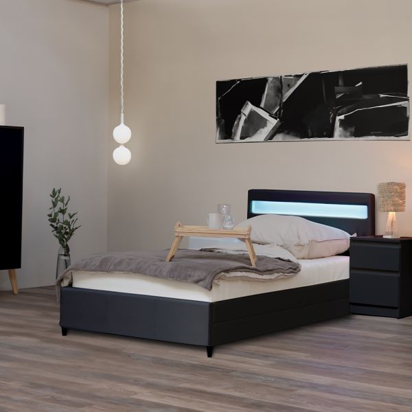 LED Bett NUBE mit Schubladen - 90 x 200 cm Dunkelgrau
