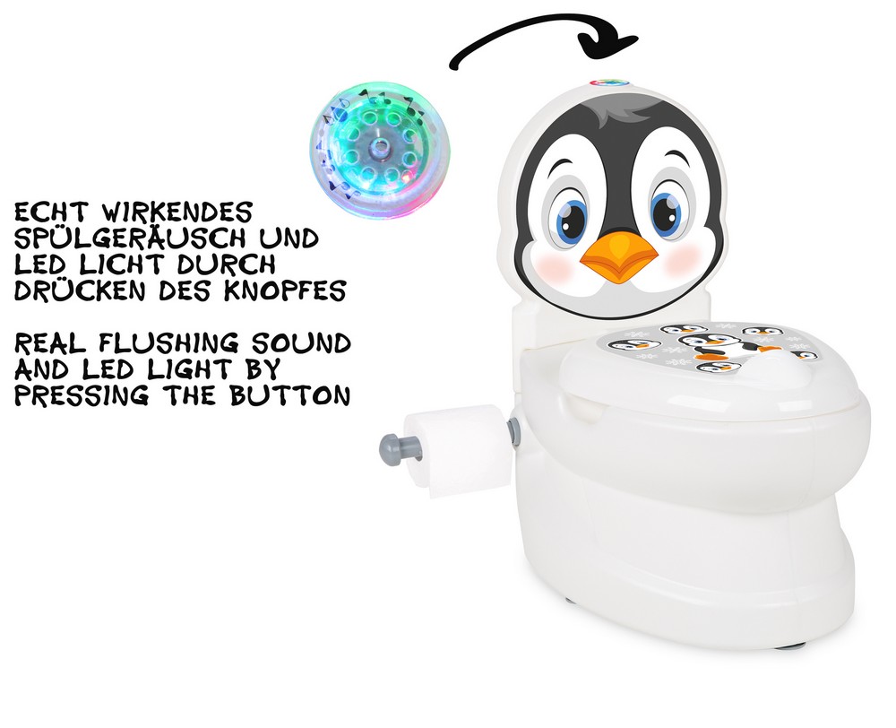 JAMARA-460960-Meine kleine Toilette Pinguin Norma24 | Toilettenpapierhalter mit und Spülsound
