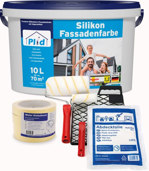 Premium Silikon Fassadenfarbe Aussenfarbe Fassadenweiß Anstreichset Weiß