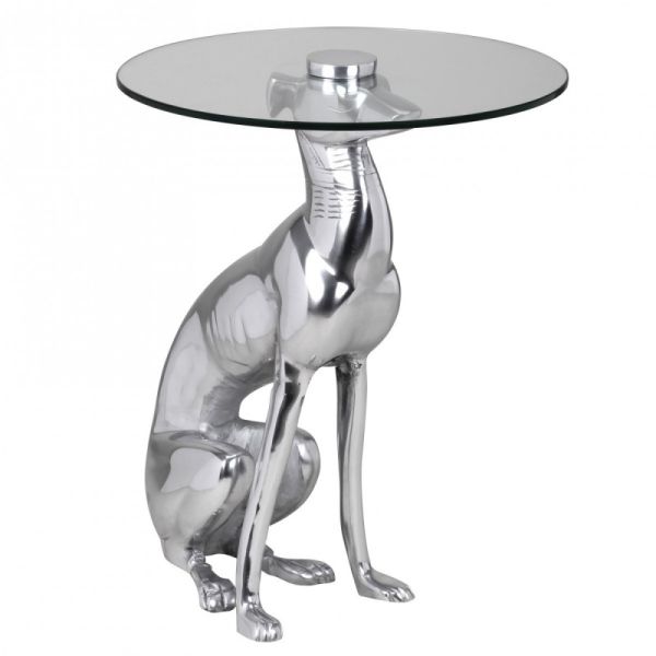 Design Deko Beistelltisch Figur DOG aus Aluminium Farbe Silber