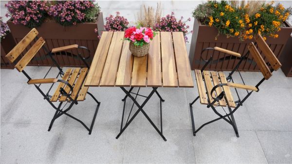 Bistroset Outdoor-Klappstuhl-Set 3tlg., 2-Sitzer mit 2 Streben aus Akazienholz