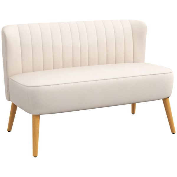 2-Sitzer Sofa Zweisitzer, Loveseat mit Leinenoptik, Holzbeine, Cremeweiß