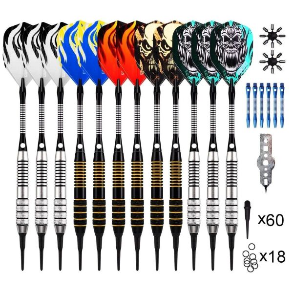 Soft Tip Darts Set mit Accessories/ 12 Pack langlebige Kunststoffspitzen