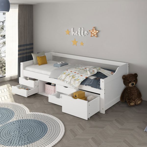 HOME DELUXE-Kinderbett COSMOS mit Schubladen - 90 x 200 cm Weiß