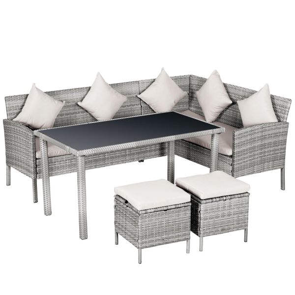 5-tlg. Gartenmöbel Set Rattan Sitzgruppe mit Fußhocker Metall Grau 134 x 60 x 75 cm