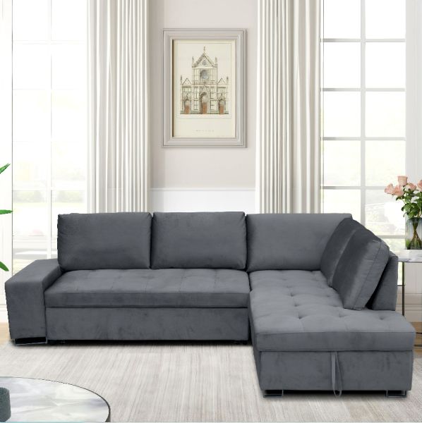 Ecksofa mit Stauraum und Bettfunktion mit Samtbezug HSP113-DGR anthrazit