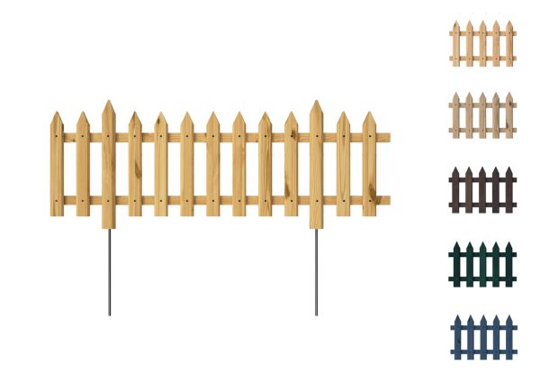 Floranica Gartenzaun 1 STK 103cm Höhe 30/37cm Natürlich Kiefer imprägniert Steckzaun mit Metallstäbe