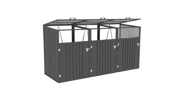 Mülltonnenbox für 3x Mülltonnen mit aufklappbaren Dach & Griff BSW-MK3