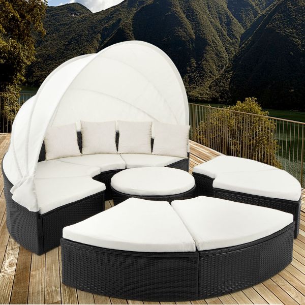 Sonneninsel Polyrattan mit Sonnendach 230 x 230 x 65cm schwarz/creme