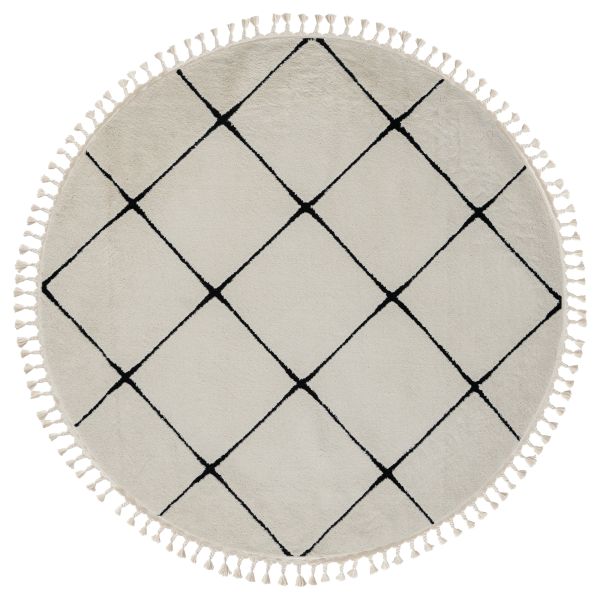 Teppich Moroccan Divine, 190 cm x 190 cm, Farbe weiß, rund, Florhöhe 19mm