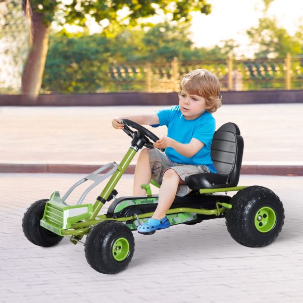 Kinder Go Kart Tretauto Pedalfahrzeug mit Handbremse ab 3 Jahre Grün 95 x 66,5 x 57cm