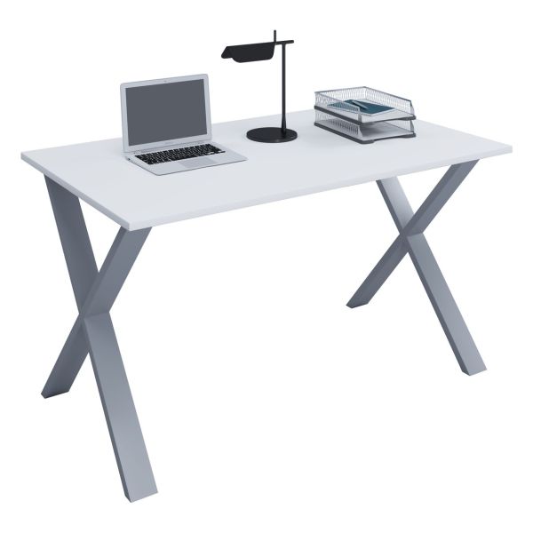 Schreibtisch "Lona" 140x80 X-Fußgestell Weiß/Silber