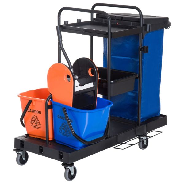 Putzwagen Reinigungswagen Wischwagen Systemwagen mit 4 leichtgängigen Rollen Schwarz+Blau+Orange 111