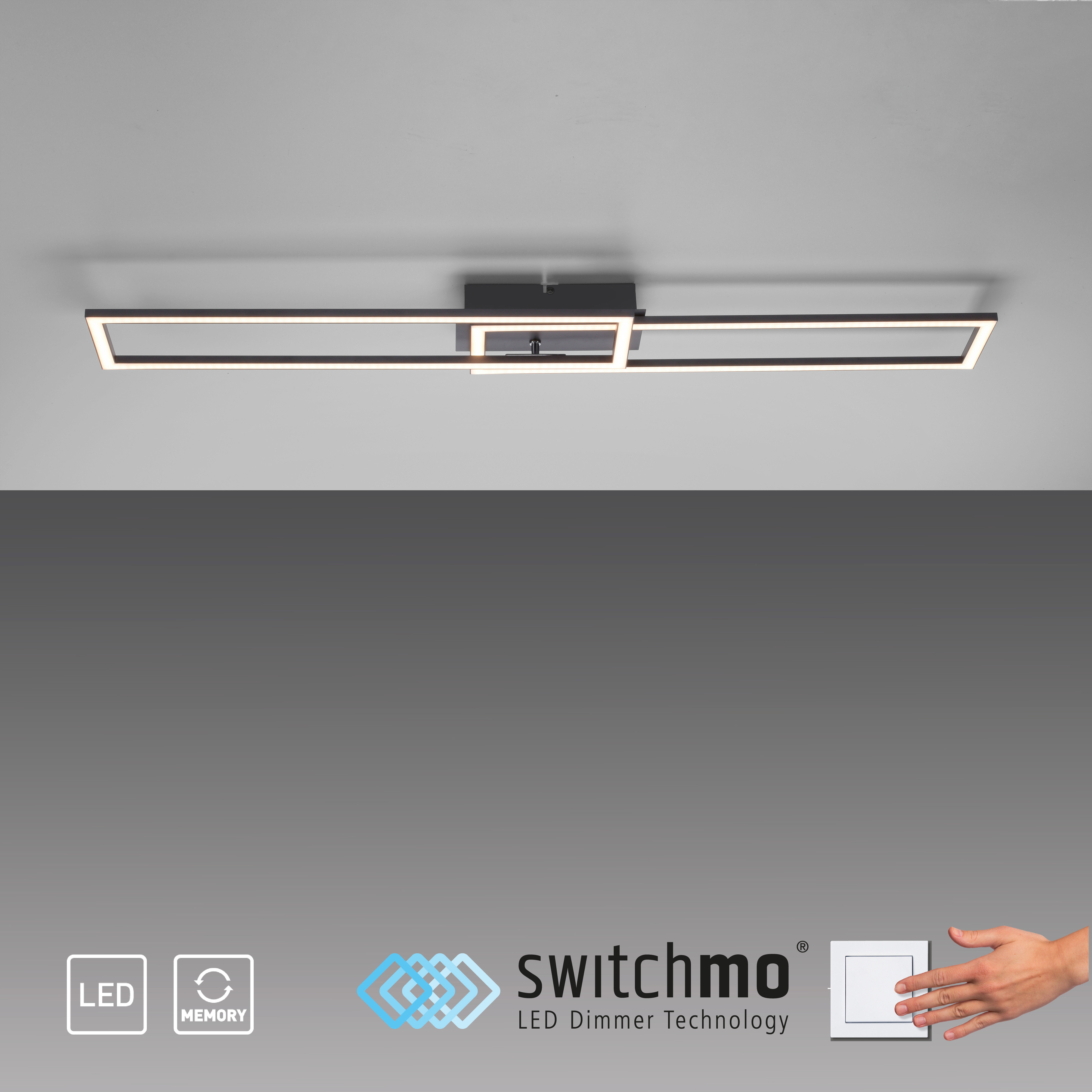 LeuchtenDirekt LED Deckenleuchte ein schwarz, Rahmen, 3-Stufen-Dimmer, | drehbarer IP20 IVEN, Norma24