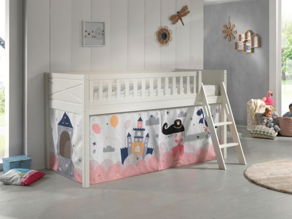 Spielbett SCOTT, LF 90 x 200 cm, mit Rolllattenrost, Leiter und Textilset "Princess Sophie", weiß la