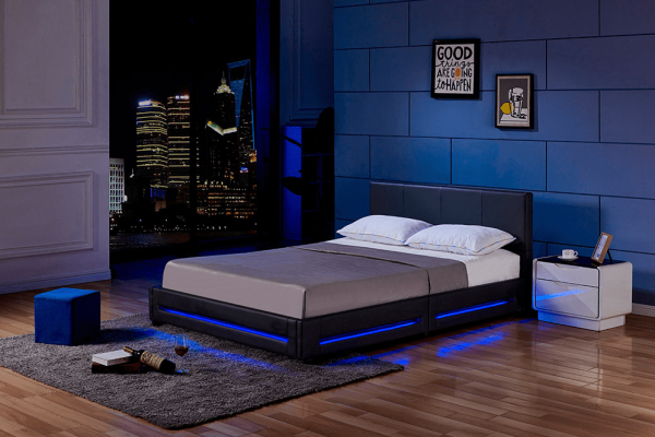 LED Bett ASTEROID - 140 x 200 cm Schwarz