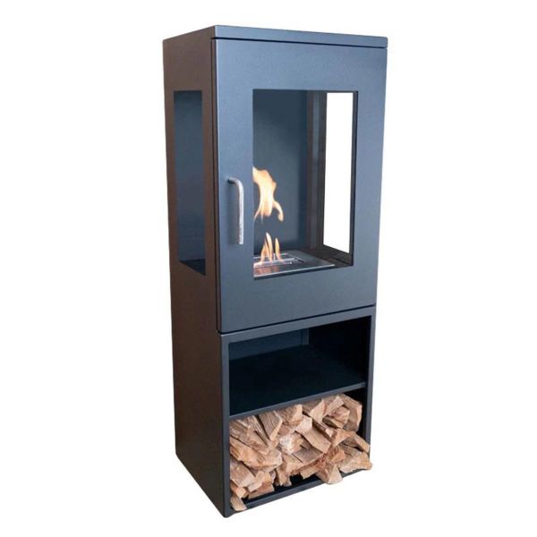 Cheyenne Schwarzer Bioethanol-Kamin, 95 cm hoch, 3-seitige Flammenansicht, 1,9 kW