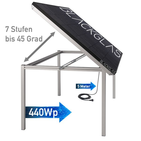 SolarTisch ECOflex-440Wp-FBGG, 440Wp Bifacial, 7-stufig verstellbar, ohne Rollen, Balkonkraftwerk