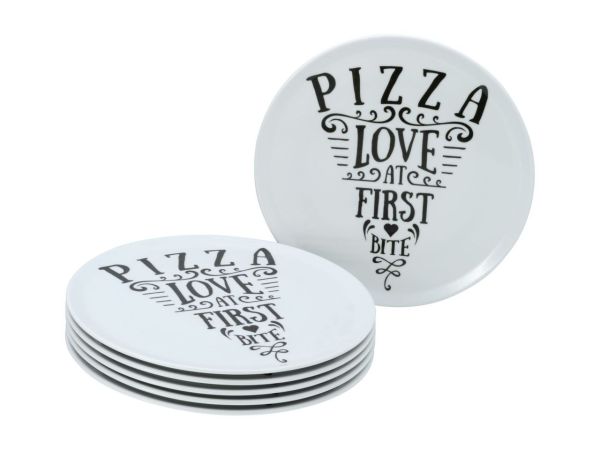 Pizzateller Set IN LOVE, 6-teiliges Geschirrset, Pizzateller aus Porzellan