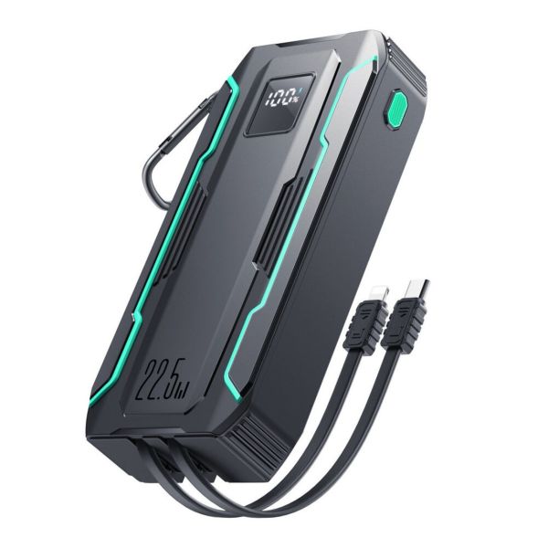 22,5 W 20000 mAh Powerbank mit integrierten USB-C-/ iPhone Kabeln – Schwarz