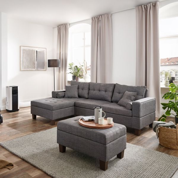 Sofa ROM mit Hocker & Stauraum - Grau