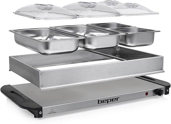 BEPER P101TEM001 Buffetwärmer aus Stahl/Kunststoff Grau metallic Essenswärmer Warmhalter Chafing Dis