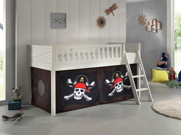 Spielbett SCOTT, LF 90 x 200 cm, mit Rolllattenrost, Leiter und Textilset "Caribian Pirate", weiß la