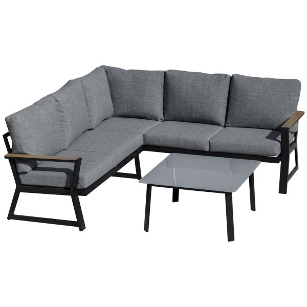 3-teiliges Gartenmöbel-Set mit Beistelltisch Balkonmöbel Set Sofa mit Kissen L-Form Outdoor Aluminiu