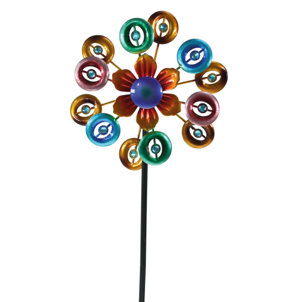 Doppel-Metall-Windrad Blume mit Kreisen bunt