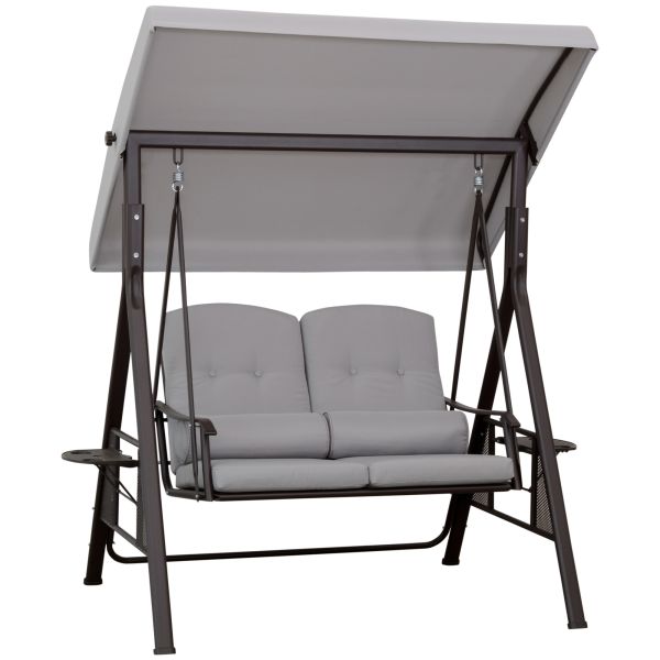 Outsunny 2-Sitzer Hollywoodschaukel Gartenschaukel mit Sonnendach Kissen  Tablett Metall Polyester Grau 162 x 118 x 173 cm | Norma24