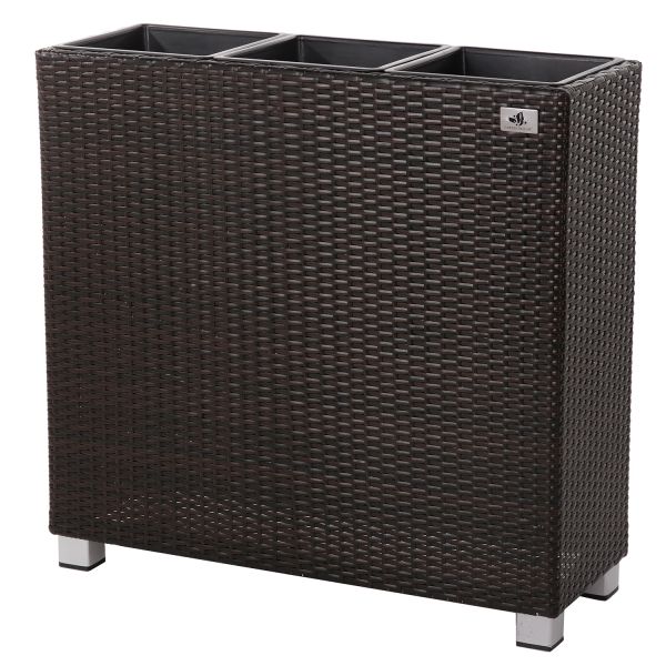 Raumteiler Pflanzkübel Polyrattan 76x26x73cm, bicolor-braun, 3x Kunststoff-Einsätze, mit Aluminiun-F