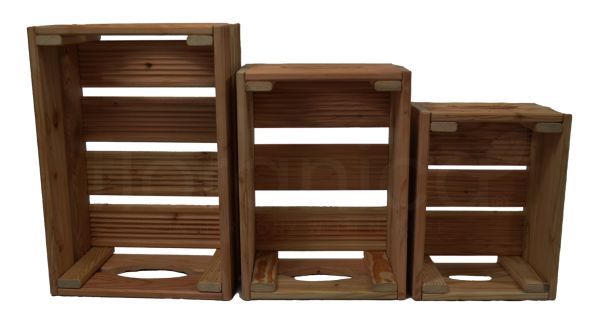 Floranica Holzkiste Lärche Braun 3er Set Gartendeko Aufbewahrungsboxen Obstkisten Blumentopf Holz Ki