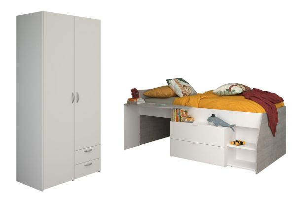 Parisot, Kinderzimmer, Milky 14 - halbhohes Hochbett und Kleiderschrank