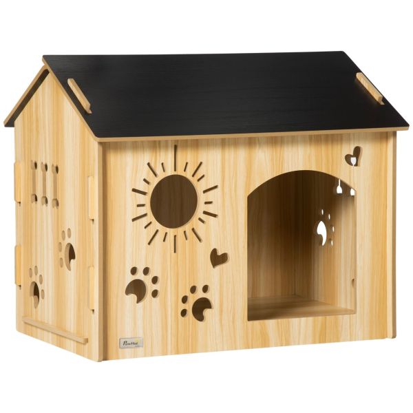 Hundehütte aus Holz Kleintierhaus mit Lüftungsöffnungen Hundehaus mit Dach Hundehöhle Indoor MDF Eic