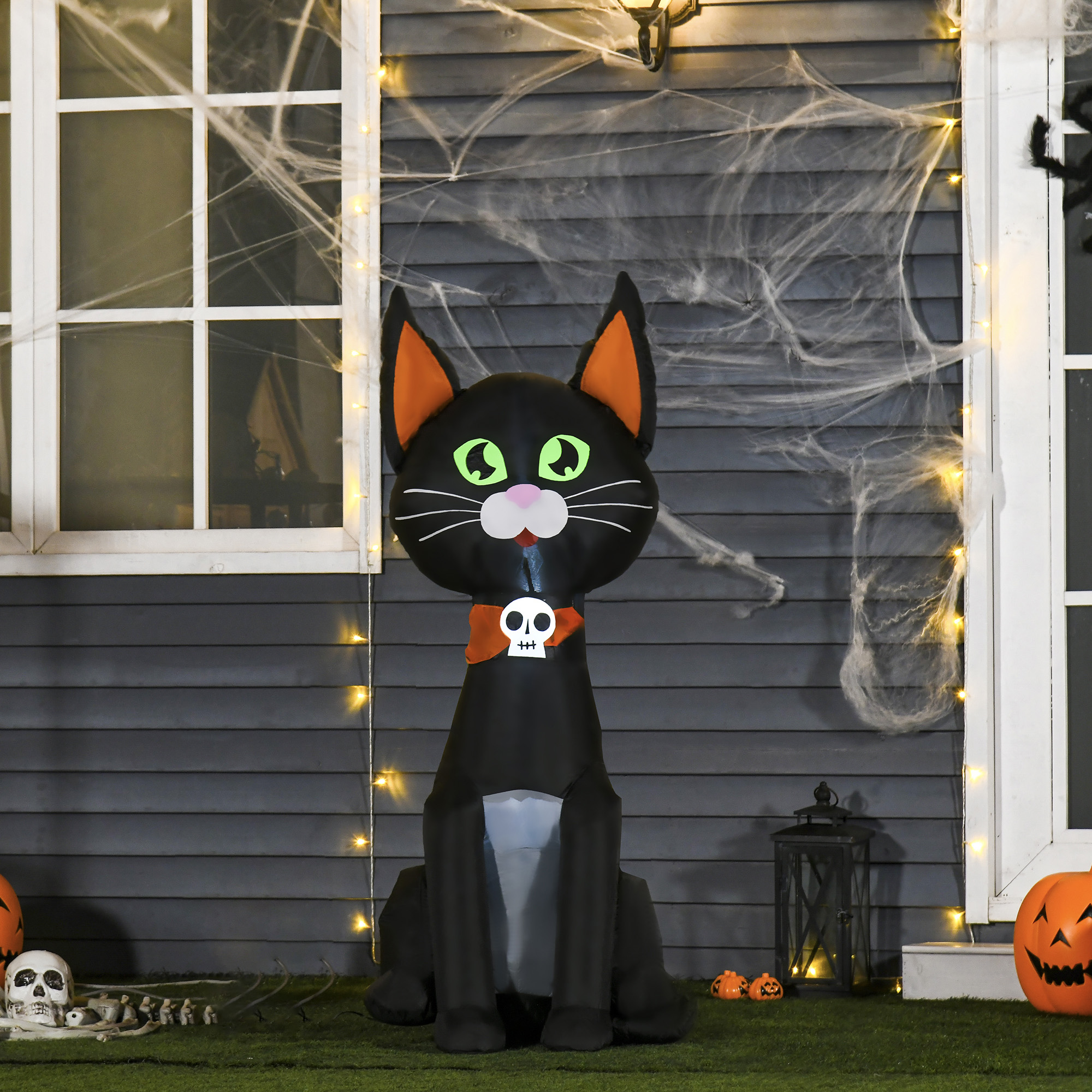 Katze | Luftfigur 49 55 LED Innen- x und Deko Halloween HOMCOM mit cm Beleuchtung Schwarze x124 Außenbereich für Schwarz Aufblasbare Figur Polyester Norma24