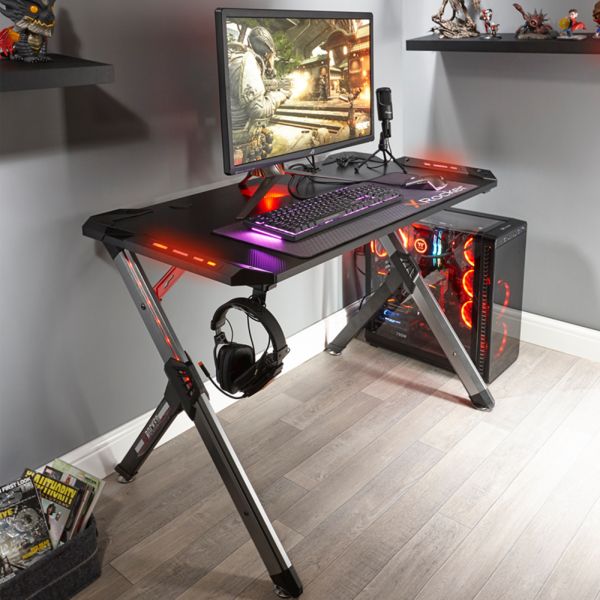 X Rocker Gamingtisch »Lynx Aluminium Carbon Gaming Tisch mit RGB LED- Beleuchtung & Kabelmanagement 113 x 61 x 76 cm | Norma24
