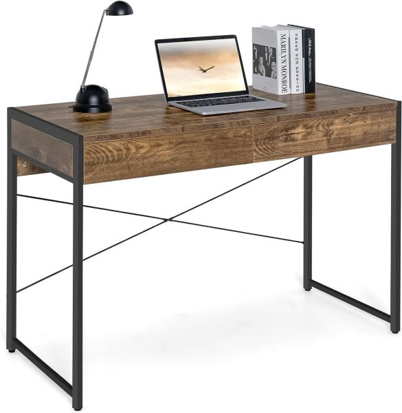 COSTWAY Schreibtisch, Computertisch mit 2 Schubladen