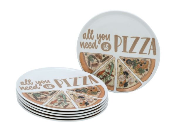 Pizzateller Set ALL YOU NEED, 6-teiliges Geschirrset, Pizzateller aus Porzellan